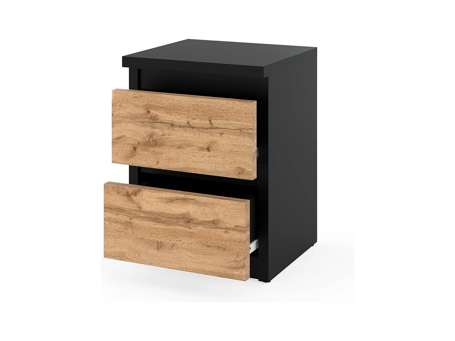 Table de chevet Noir Chêne Wotan 30x30x40CM 2 tiroirs -meuble de nuit pour chambre à coucher loft