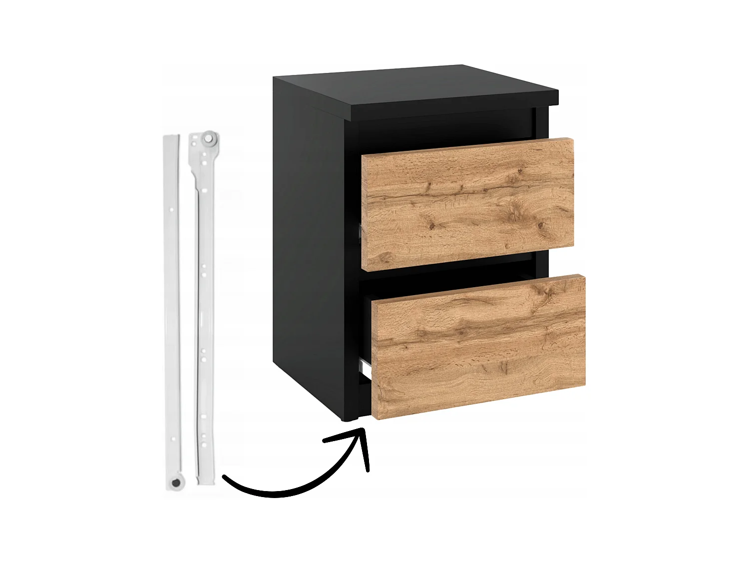 Table de chevet Noir Chêne Wotan 30x30x40CM 2 tiroirs -meuble de nuit pour chambre à coucher loft