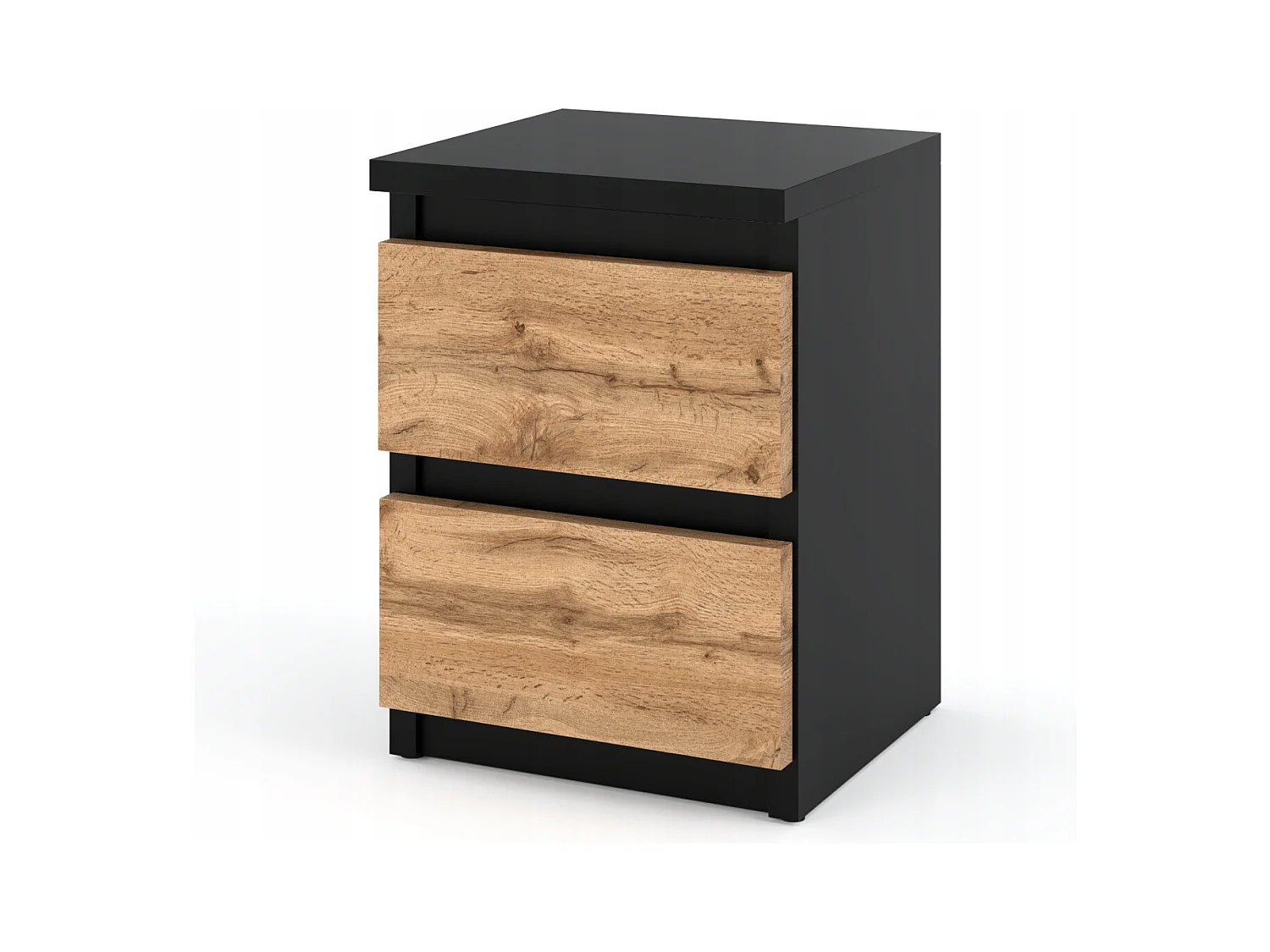 Table de chevet Noir Chêne Wotan 30x30x40CM 2 tiroirs -meuble de nuit pour chambre à coucher loft