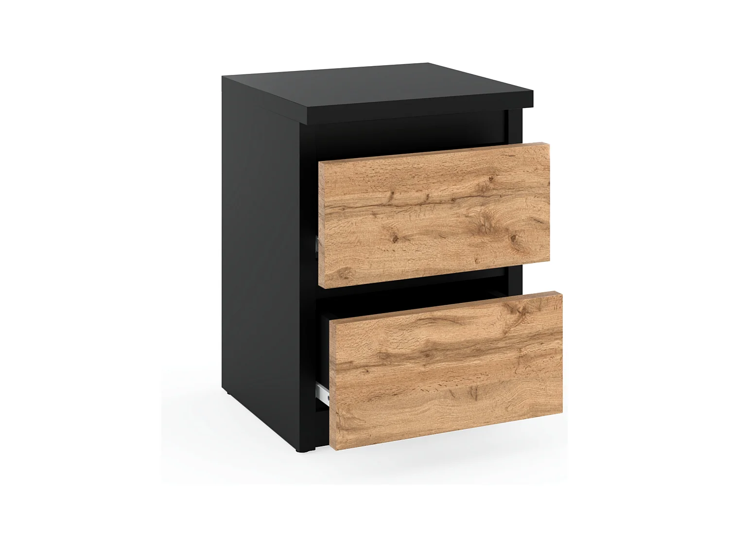 Table de chevet Noir Chêne Wotan 30x30x40CM 2 tiroirs -meuble de nuit pour chambre à coucher loft
