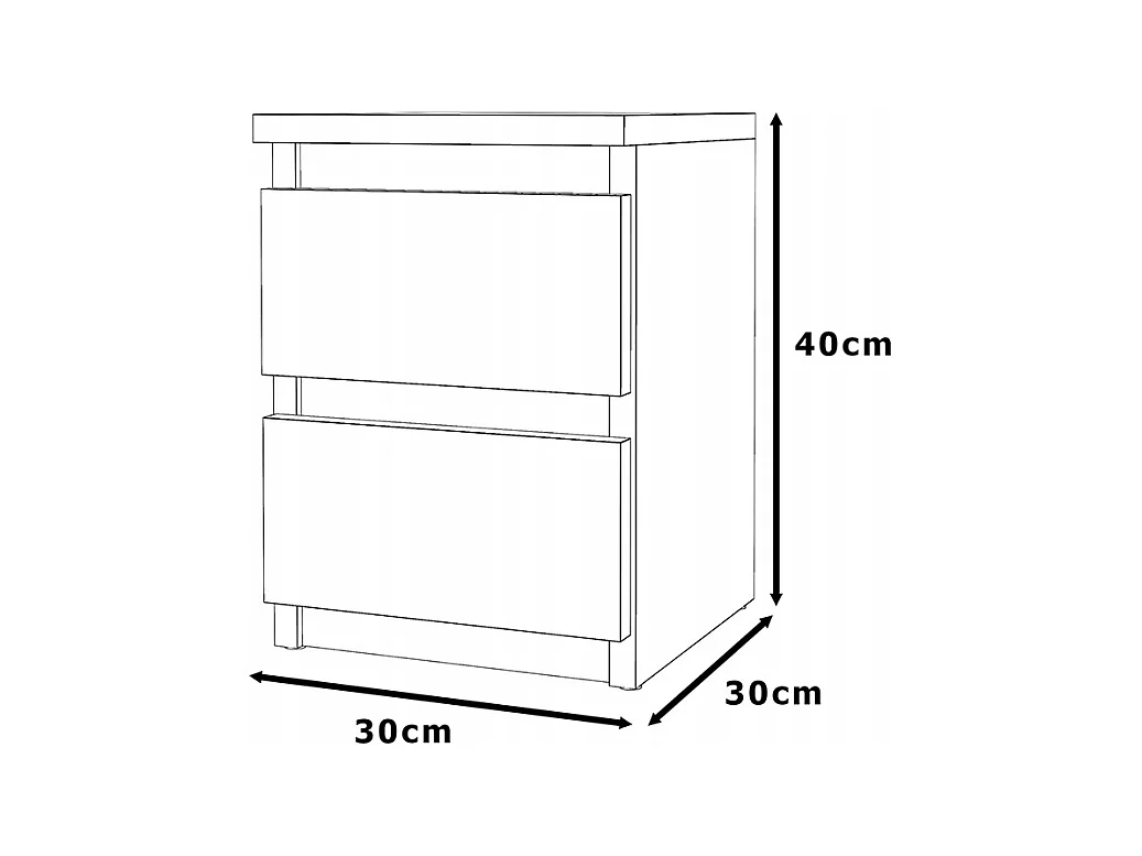 Table de chevet Noir Chêne Wotan 30x30x40CM 2 tiroirs -meuble de nuit pour chambre à coucher loft