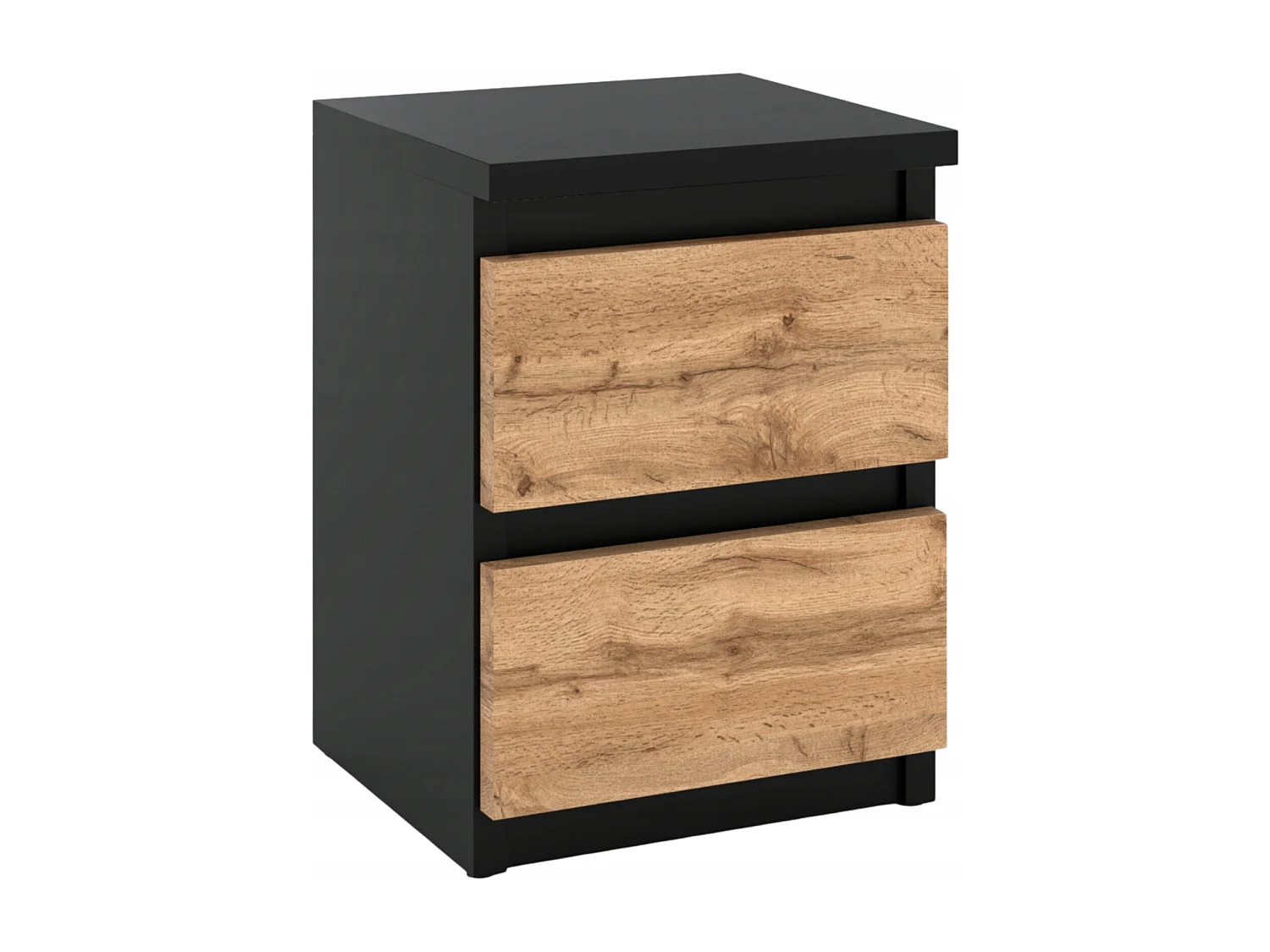 Table de chevet Noir Chêne Wotan 30x30x40CM 2 tiroirs -meuble de nuit pour chambre à coucher loft