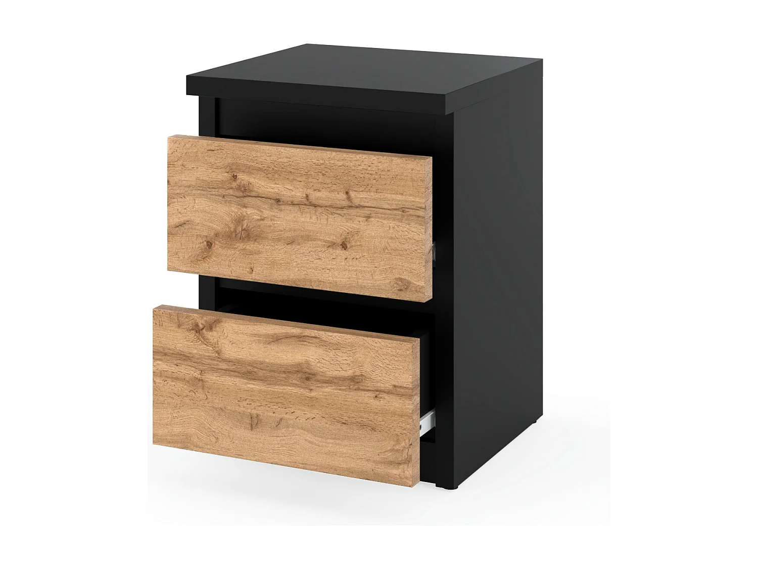 Table de chevet Noir Chêne Wotan 30x30x40CM 2 tiroirs -meuble de nuit pour chambre à coucher loft