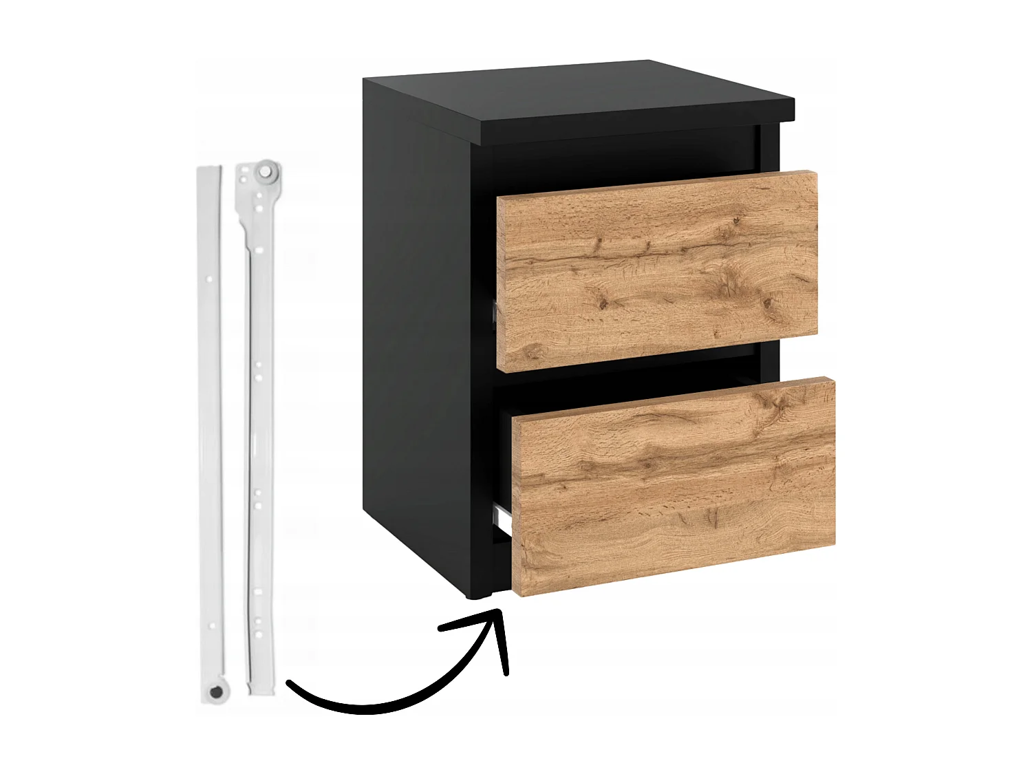 Table de chevet Noir Chêne Wotan 30x30x40CM 2 tiroirs -meuble de nuit pour chambre à coucher loft