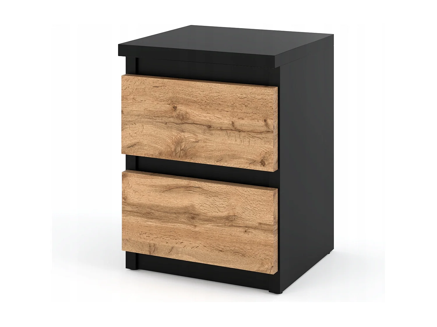 Table de chevet Noir Chêne Wotan 30x30x40CM 2 tiroirs -meuble de nuit pour chambre à coucher loft
