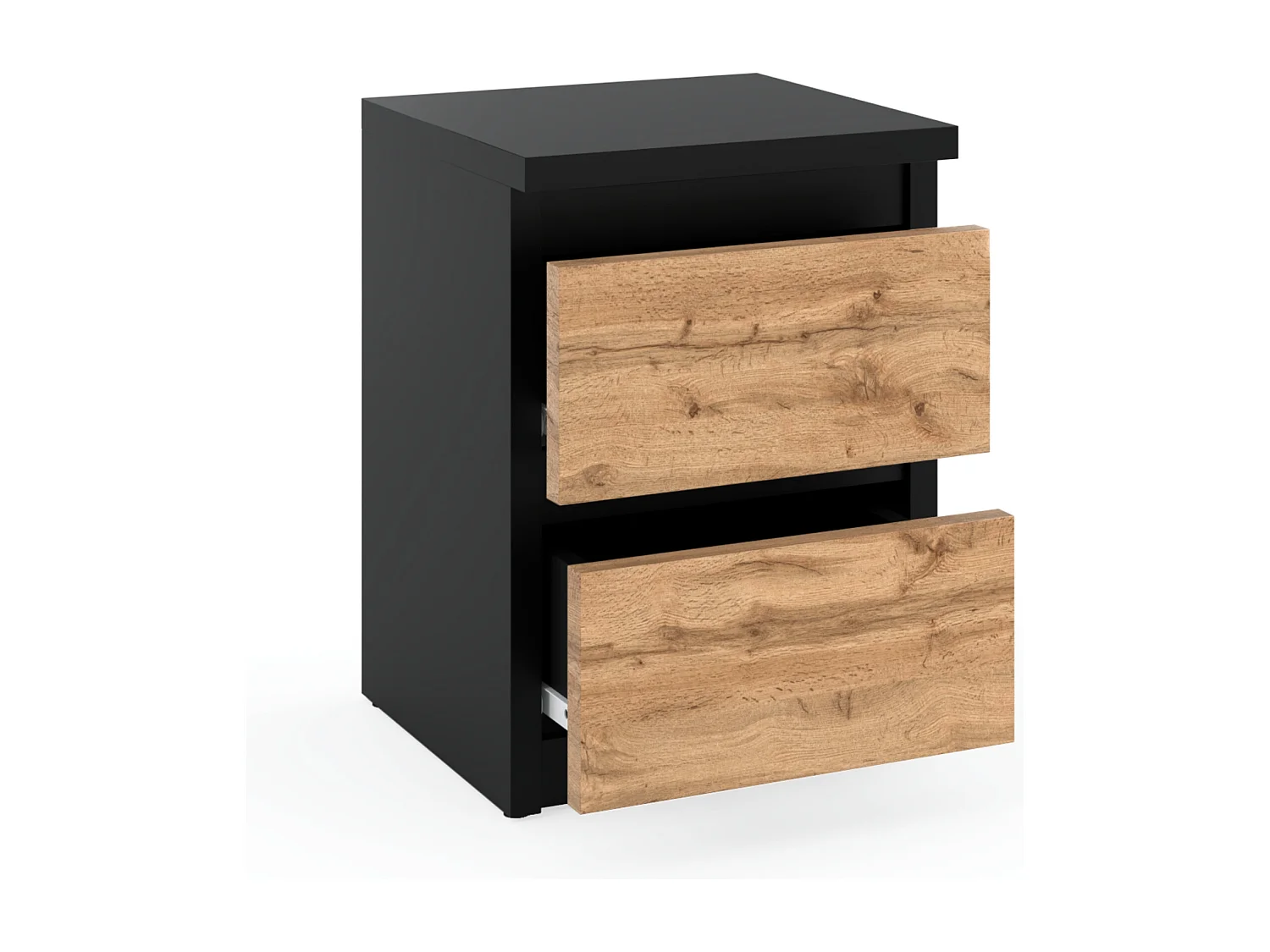 Table de chevet Noir Chêne Wotan 30x30x40CM 2 tiroirs -meuble de nuit pour chambre à coucher loft