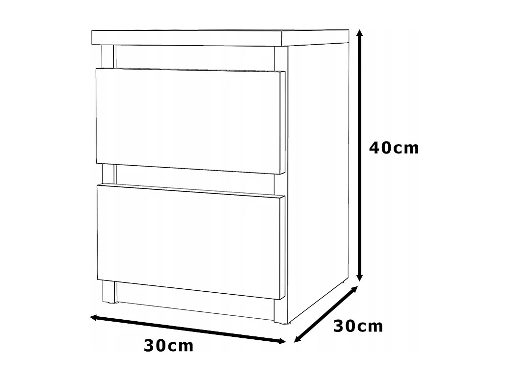 Table de chevet Noir Chêne Wotan 30x30x40CM 2 tiroirs -meuble de nuit pour chambre à coucher loft