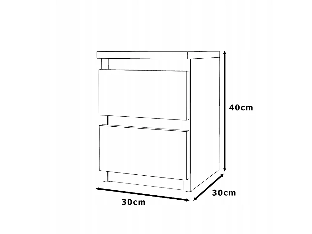 Szafka Nocna Stiv-Meble 2 Szuflady 30 CM Czarny Mat Dąb Wotan 30x30x40 CM 1szt.
