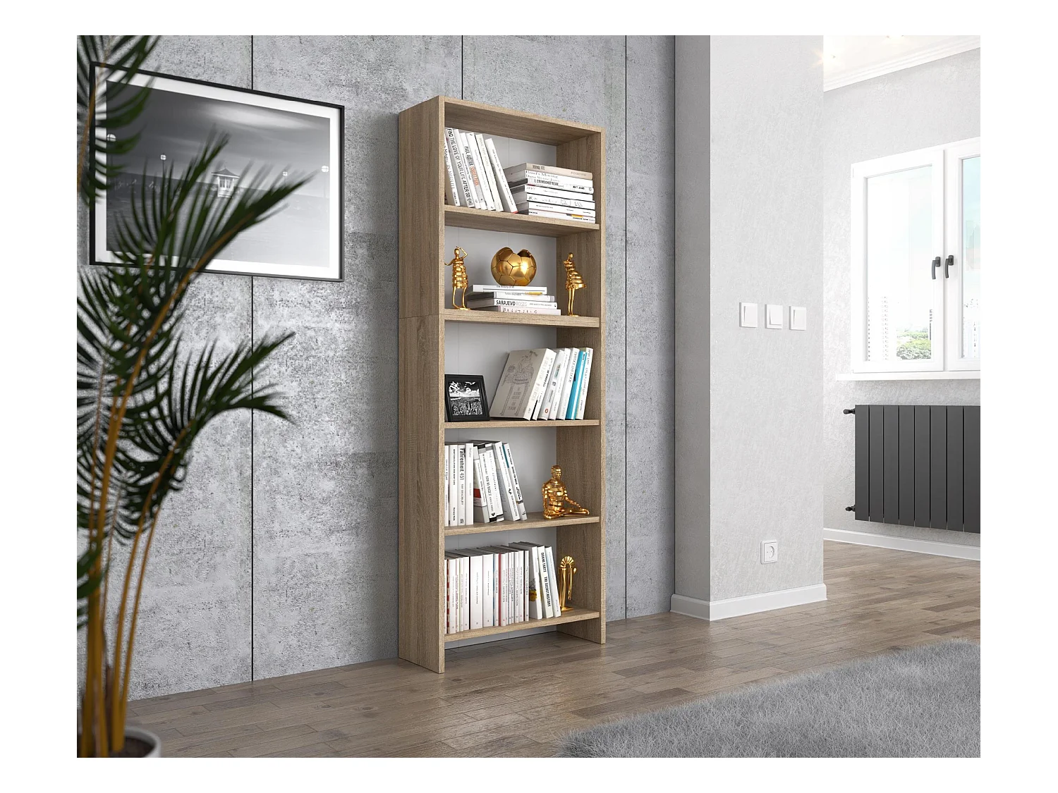 Bibliothèque -Étagère multifonction Chêne Sonoma 5 niveaux 60X30x189cm – Pour livres, jouets et accessoires de bureau