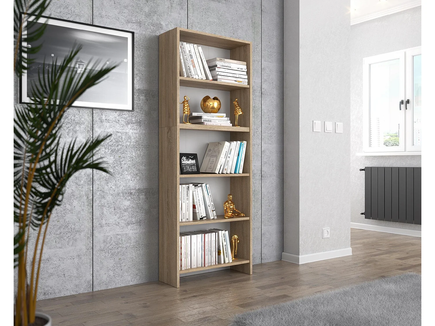 Bibliothèque -Étagère multifonction Chêne Sonoma 5 niveaux 60X30x189cm – Pour livres, jouets et accessoires de bureau