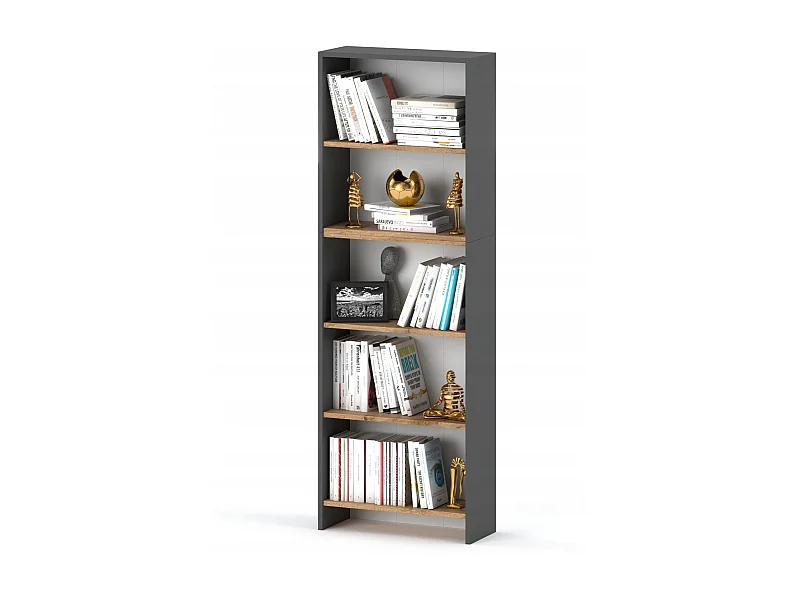 Bibliothèque -Étagère multifonction Gris + Chêne Wotan 5 niveaux 60X30x189cm – Pour livres, jouets et accessoires de bureau