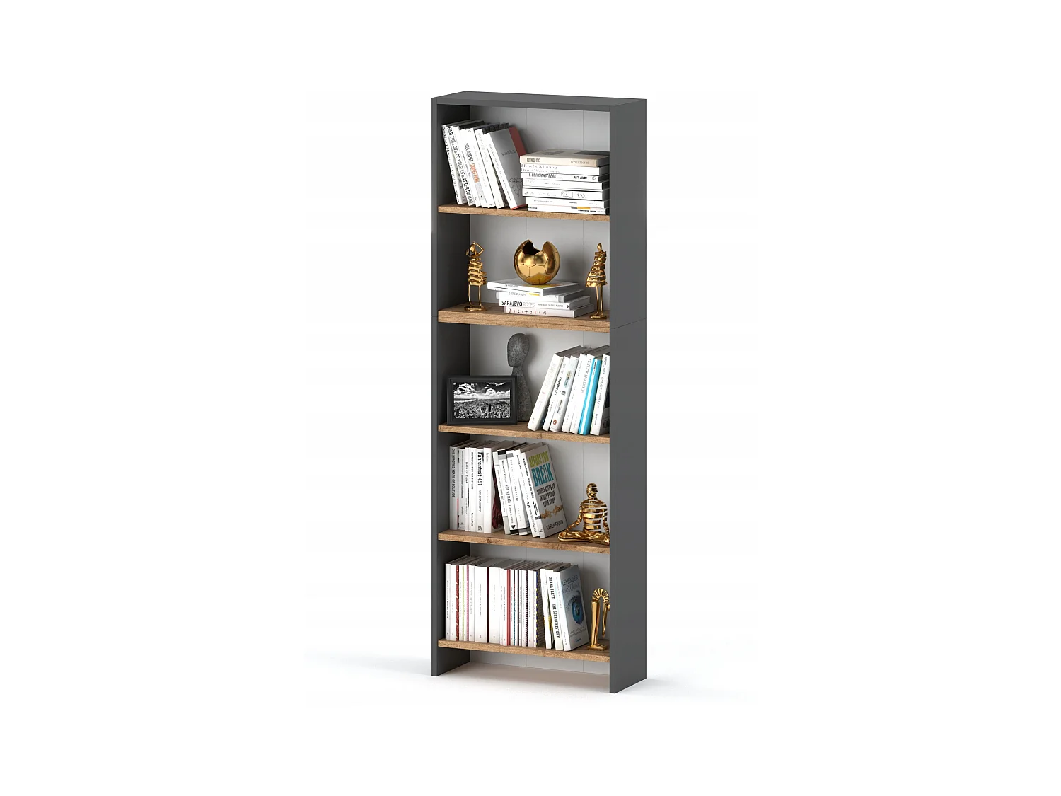 Bibliothèque -Étagère multifonction Gris + Chêne Wotan 5 niveaux 60X30x189cm – Pour livres, jouets et accessoires de bureau