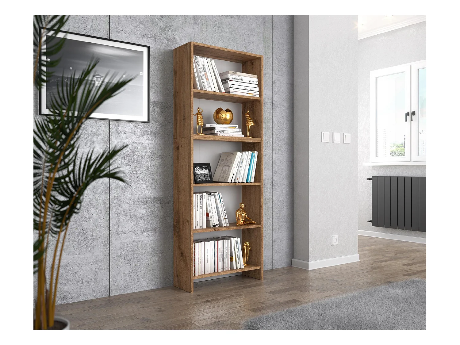 Bibliothèque -Étagère multifonction Chêne Wotan 5 niveaux 60X30x189cm – Pour livres, jouets et accessoires de bureau