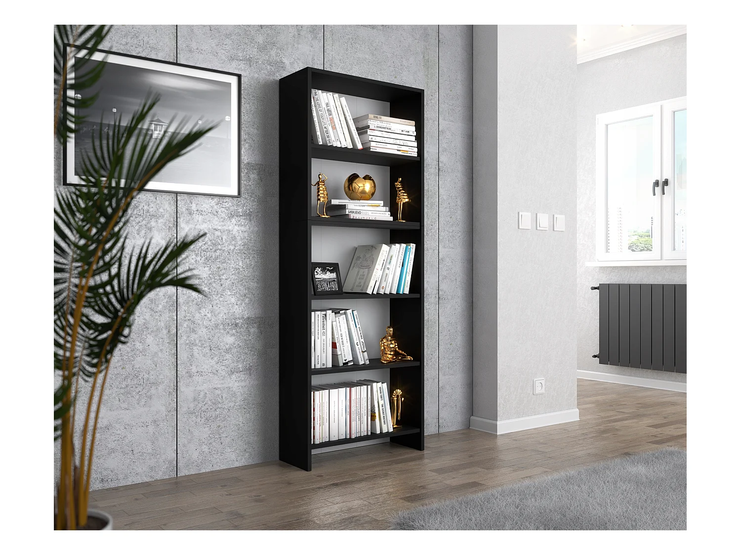 Bibliothèque -Étagère multifonction Noir 5 niveaux 60X30x189cm – Pour livres, jouets et accessoires de bureau