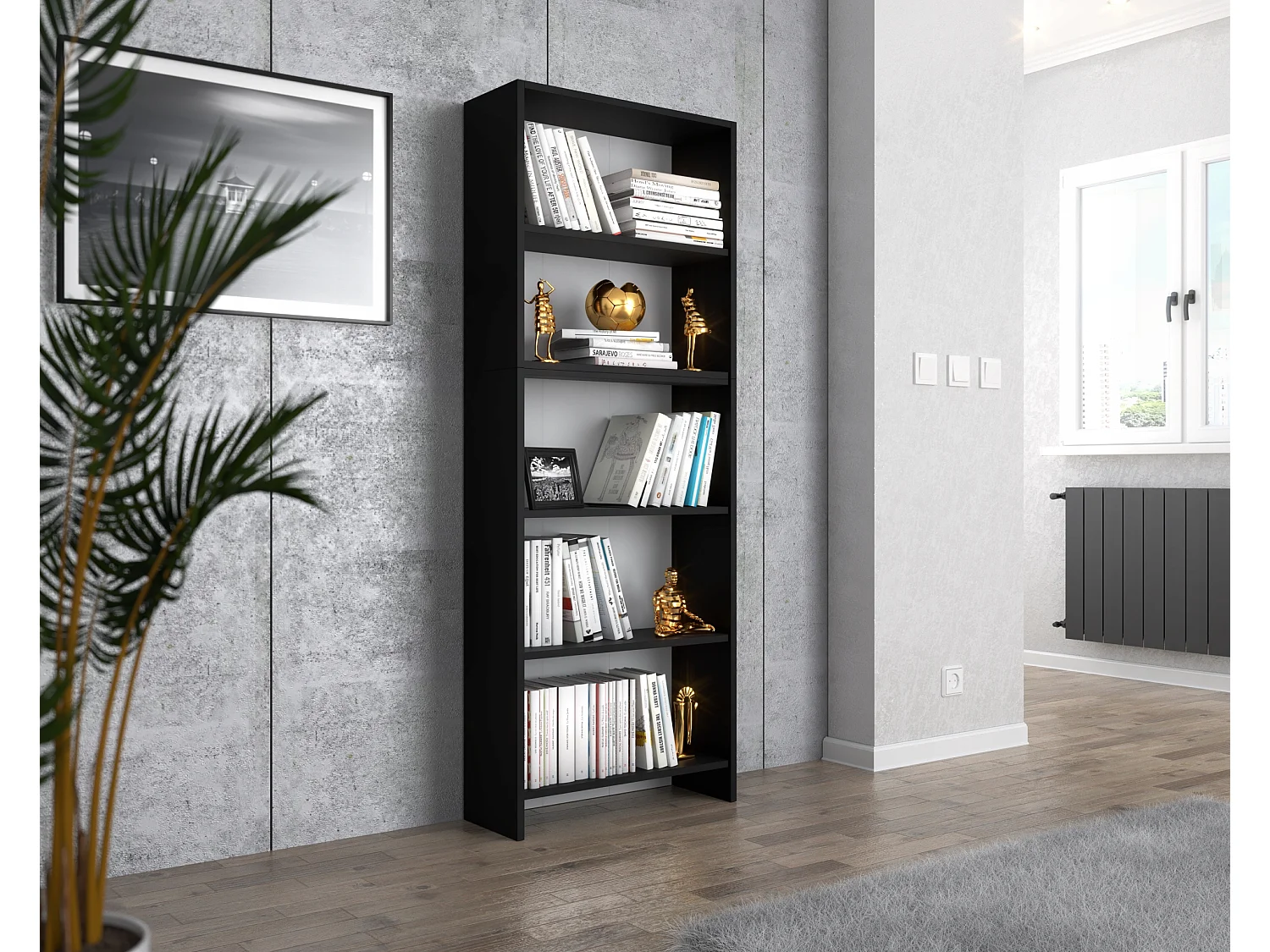 Bibliothèque -Étagère multifonction Noir 5 niveaux 60X30x189cm – Pour livres, jouets et accessoires de bureau