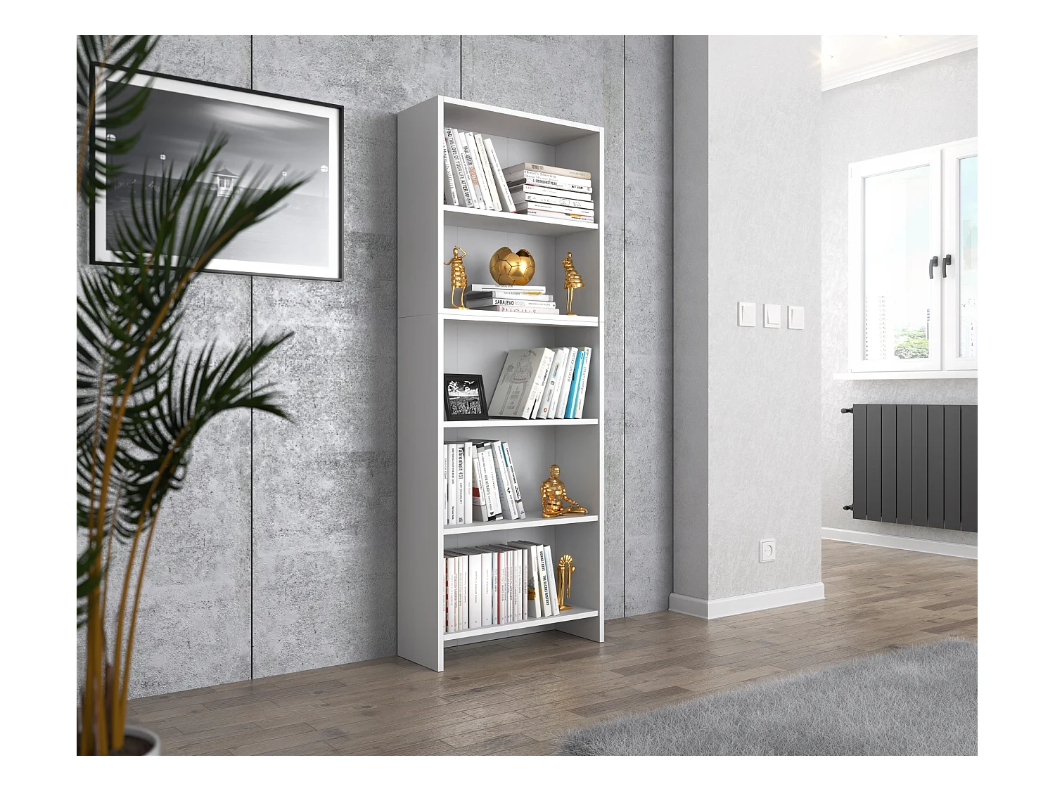 Bibliothèque - Étagère multifonction blanche 5 niveaux 60X30x189cm – Pour livres, jouets et accessoires de bureau