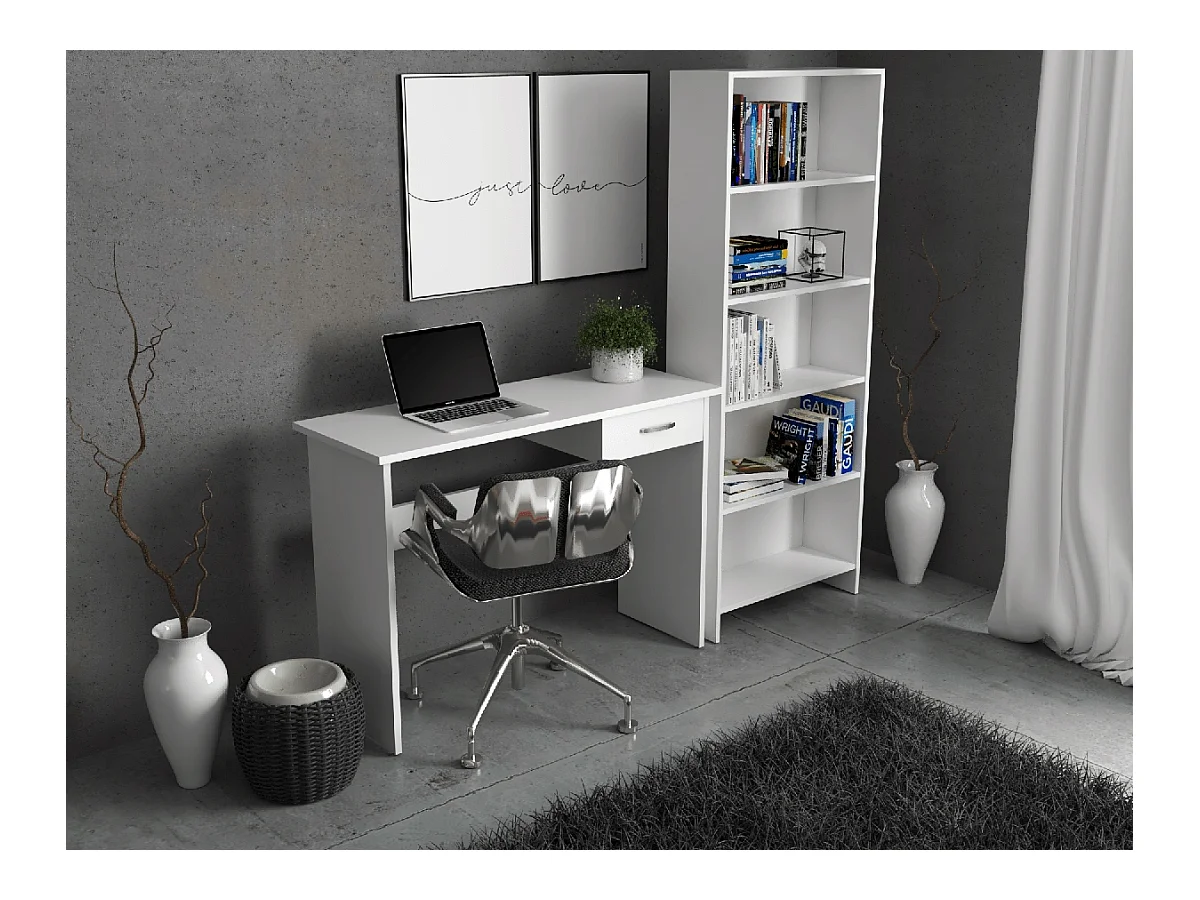 Bibliothèque - Étagère multifonction blanche 5 niveaux 60X30x189cm – Pour livres, jouets et accessoires de bureau