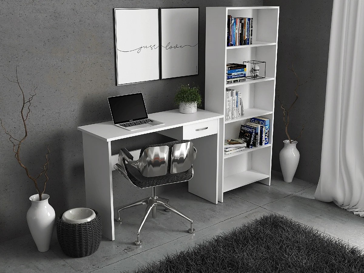 Bibliothèque - Étagère multifonction blanche 5 niveaux 60X30x189cm – Pour livres, jouets et accessoires de bureau