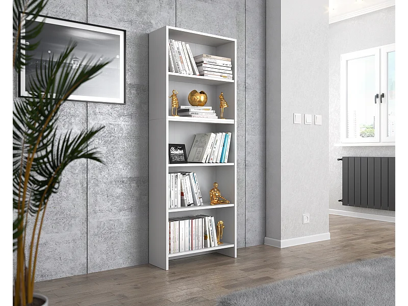 Bibliothèque - Étagère multifonction blanche 5 niveaux 60X30x189cm – Pour livres, jouets et accessoires de bureau