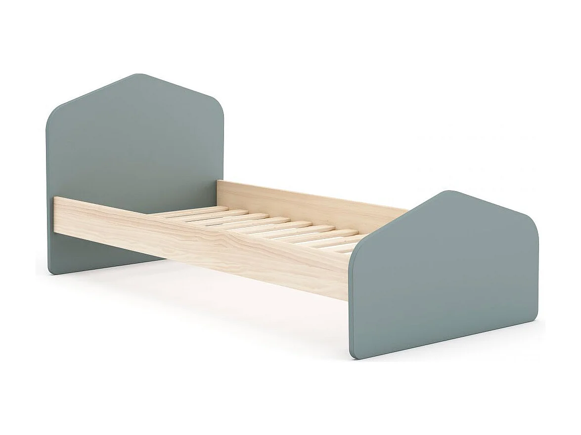 Cama juvenil con cabecero en verde salvia y oak soft 100x195,4 cm Misty Cloud Verde Salvia - Oak Soft