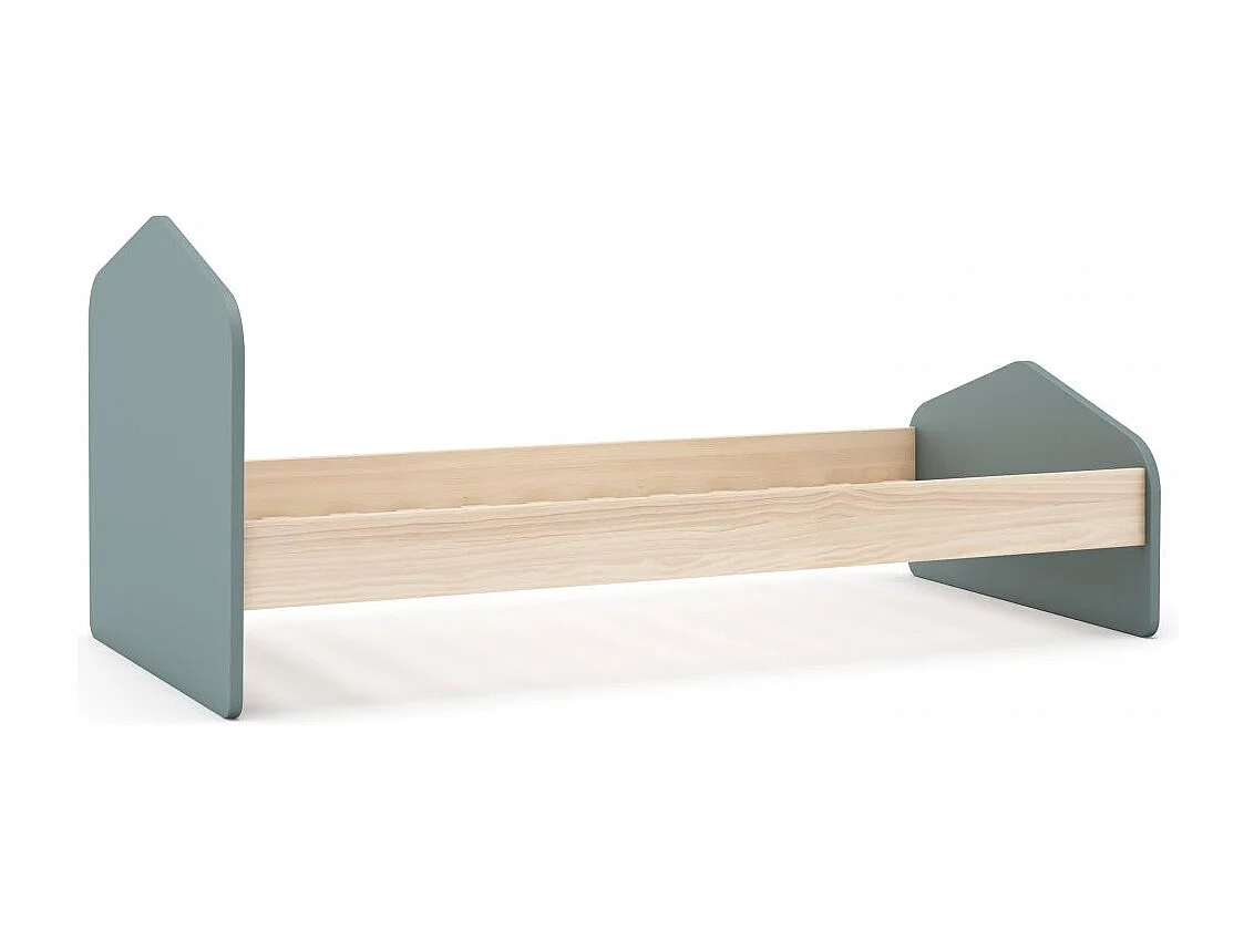 Cama juvenil con cabecero en verde salvia y oak soft 100x195,4 cm Misty Cloud Verde Salvia - Oak Soft
