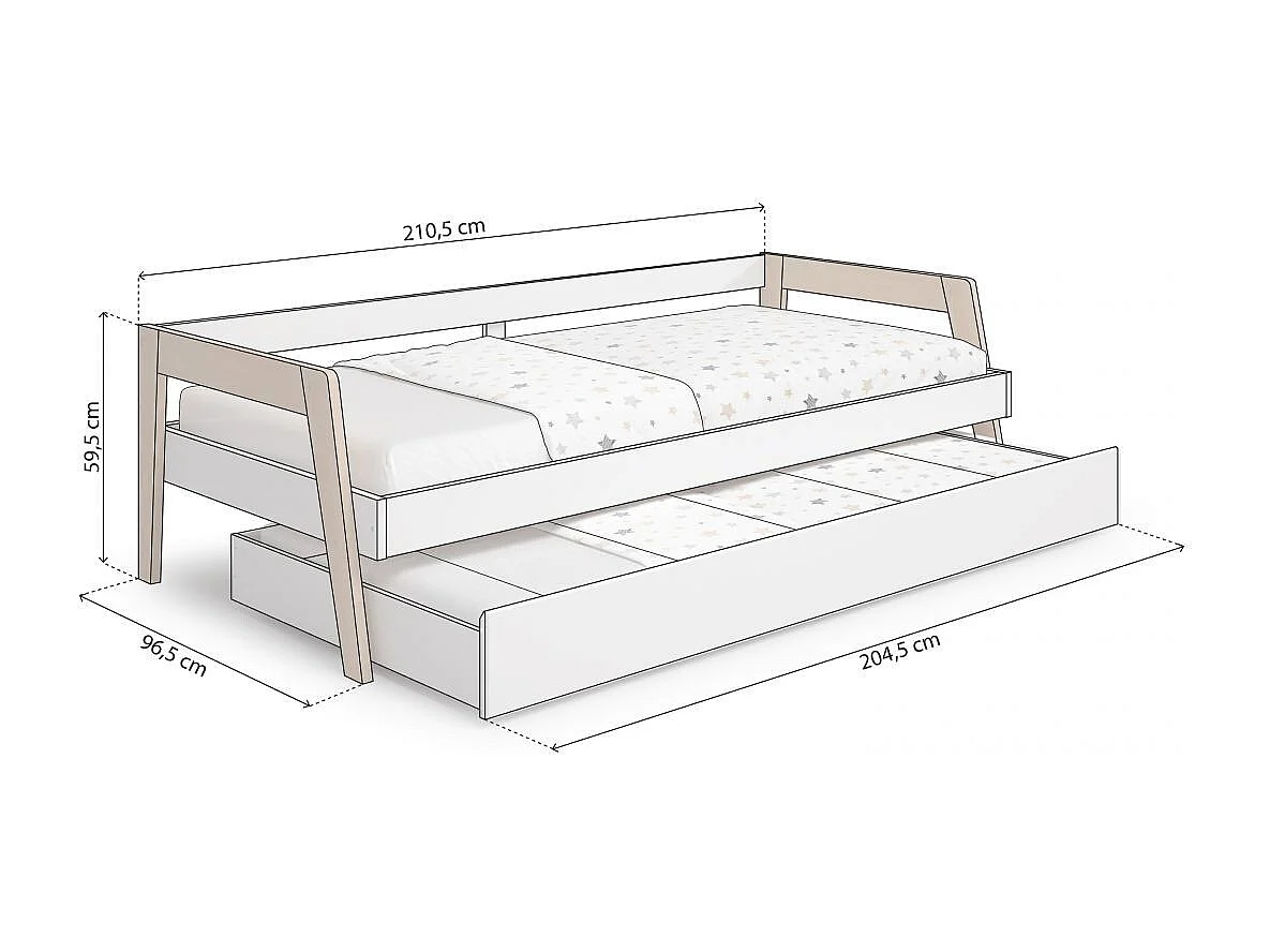 Cama doble juvenil Misty Haze Blanco - Oak Soft