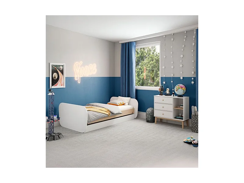 Cama doble juvenil Misty Breeze Blanco - Oak Soft