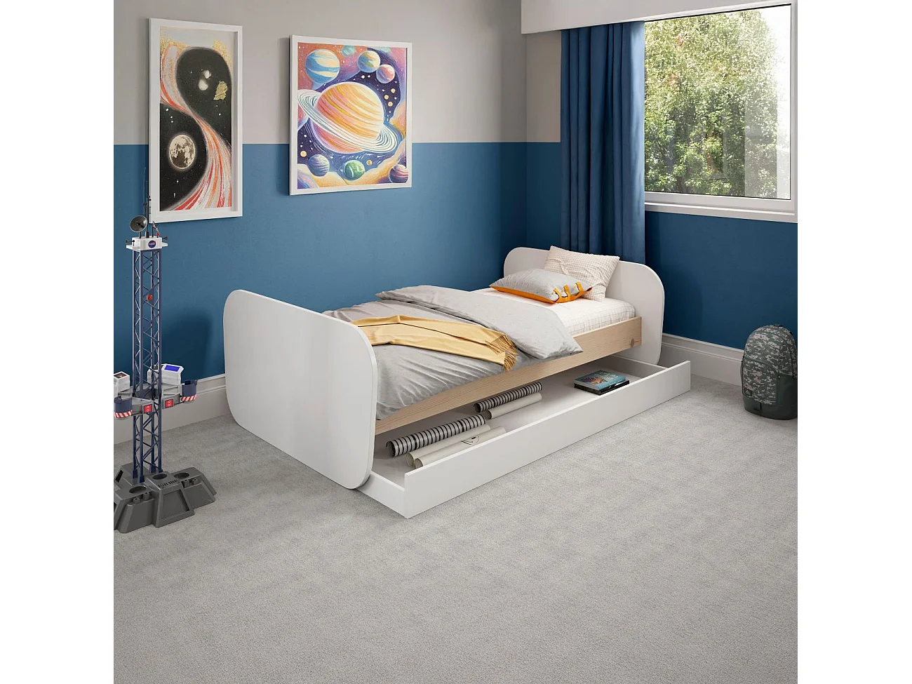 Cama doble juvenil Misty Breeze Blanco - Oak Soft