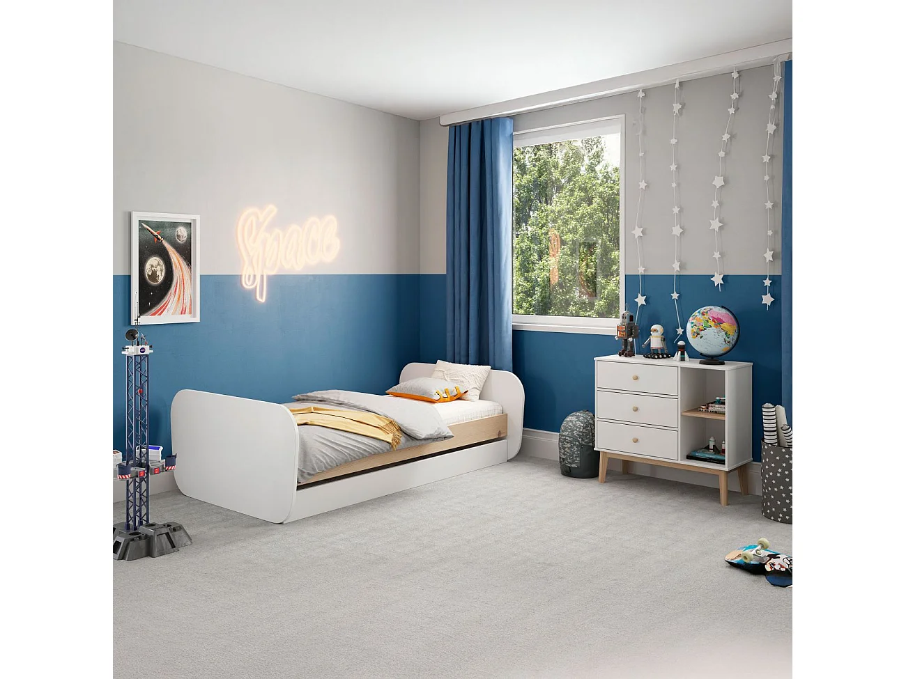 Cama doble juvenil Misty Breeze Blanco - Oak Soft