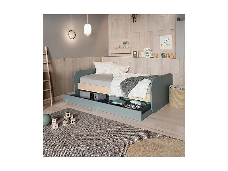 Cama doble juvenil Misty Breeze Verde Salvia - Oak Soft