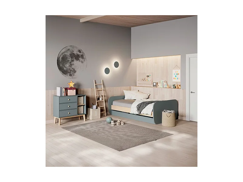 Cama doble juvenil Misty Breeze Verde Salvia - Oak Soft
