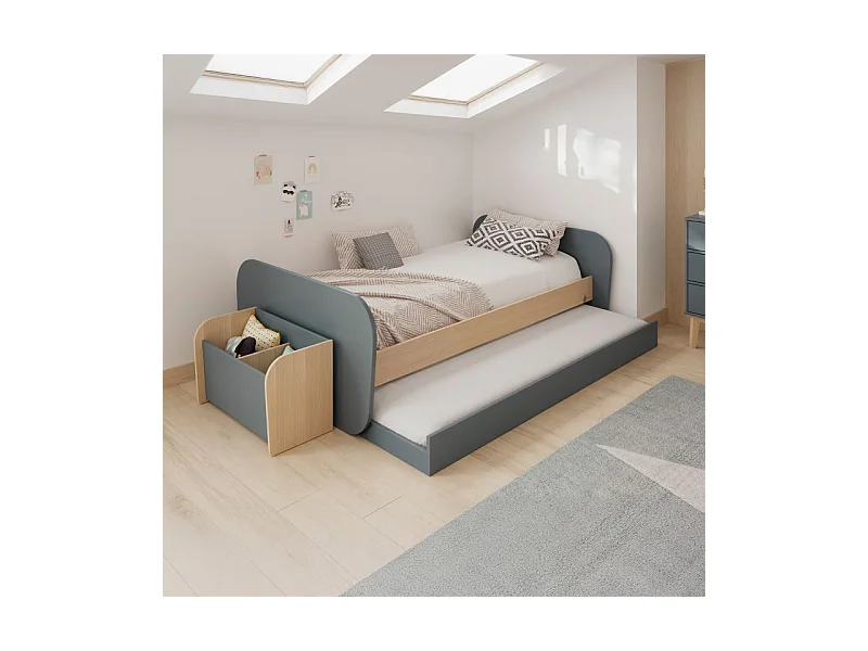 Cama doble juvenil Misty Breeze Verde Salvia - Oak Soft