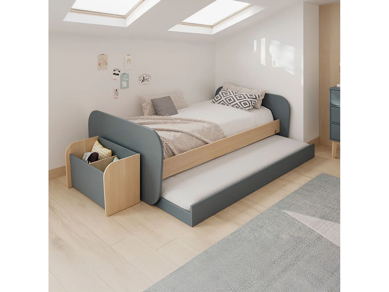 Cama doble juvenil Misty Breeze Verde Salvia - Oak Soft