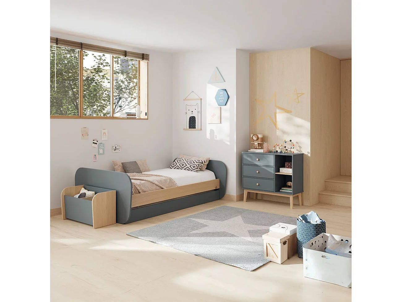 Cama doble juvenil Misty Breeze Verde Salvia - Oak Soft