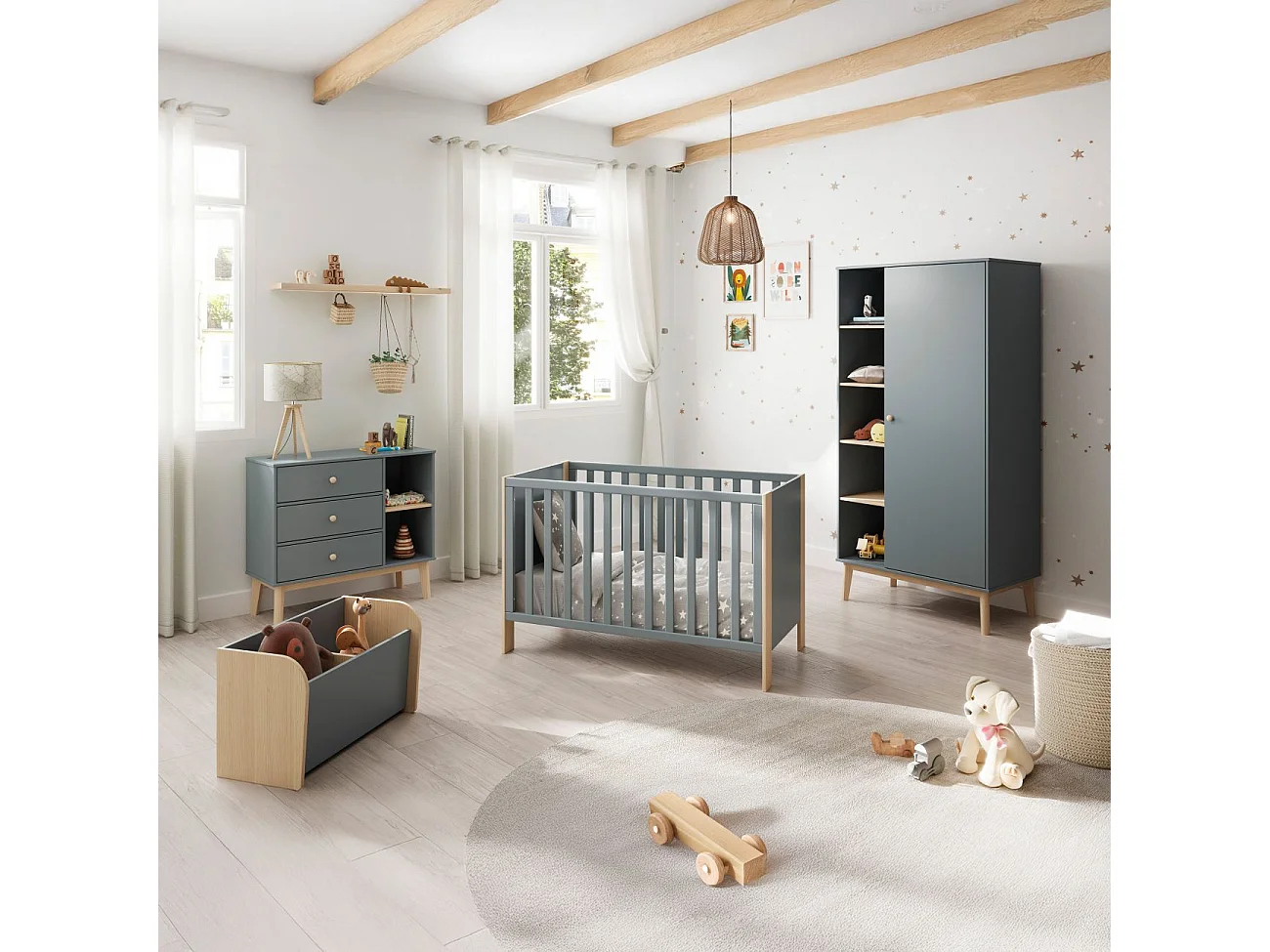 Armario juvenil Misty Breeze Verde Salvia - Oak Soft