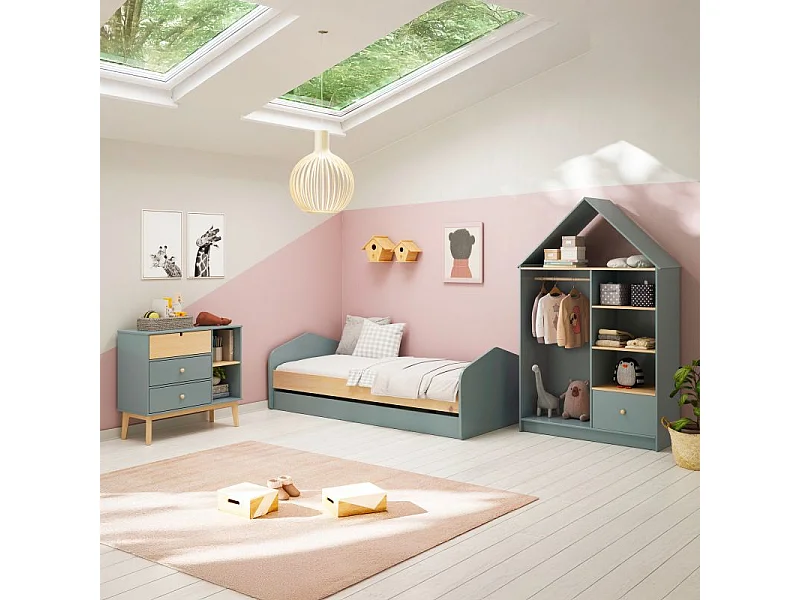 Armario vestidor juvenil Misty Cloud Verde Salvia - Oak Soft