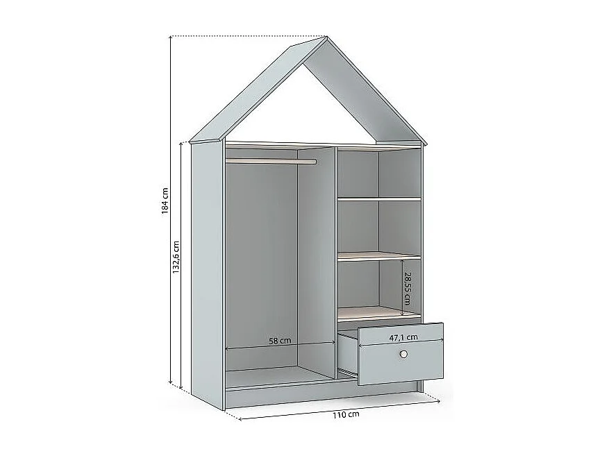 Armario vestidor juvenil Misty Cloud Verde Salvia - Oak Soft