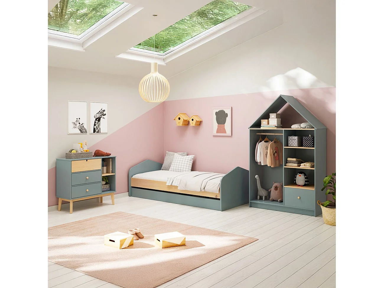 Armario vestidor juvenil Misty Cloud Verde Salvia - Oak Soft