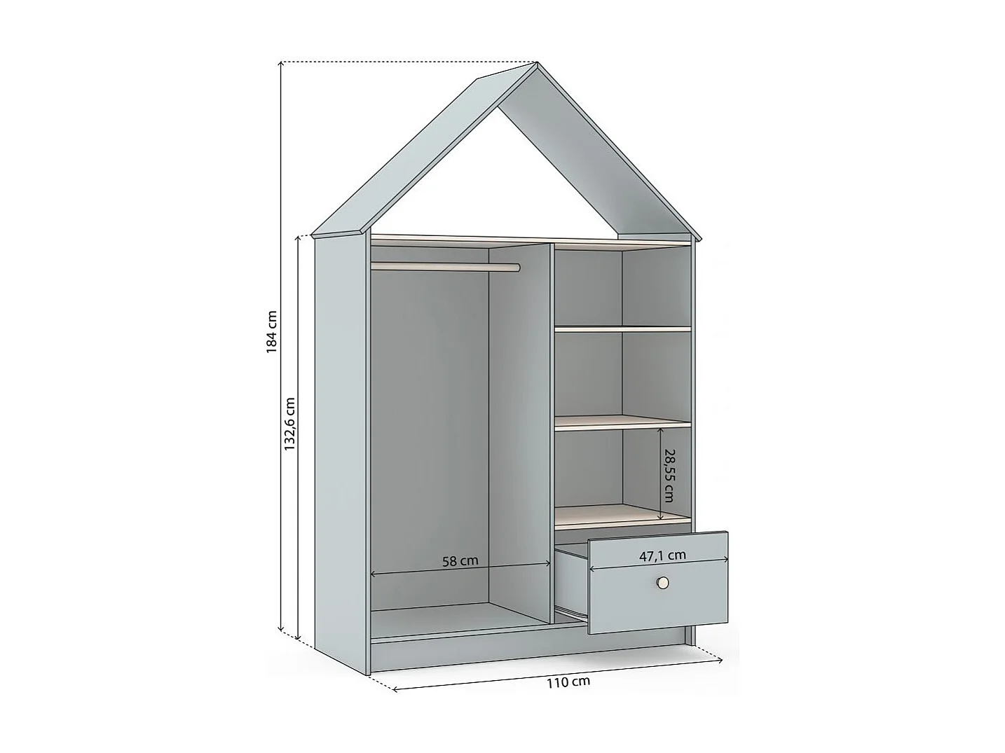 Armario vestidor juvenil Misty Cloud Verde Salvia - Oak Soft
