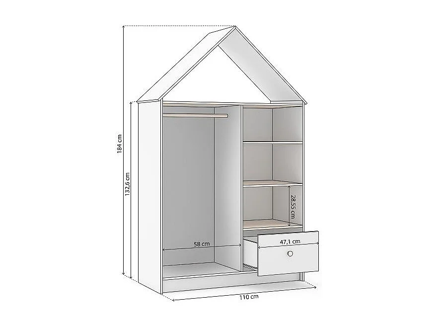 Armario vestidor juvenil Misty Cloud Blanco - Oak Soft