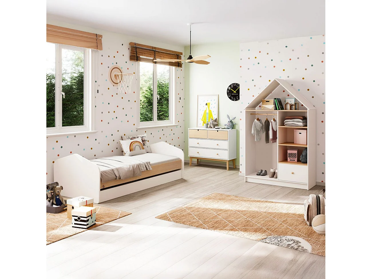 Roupeiro para jovens Misty Cloud Blanco mate - Oak