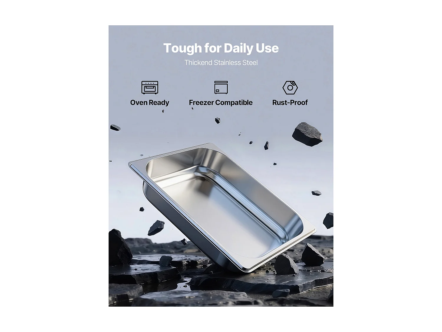 Gastronorm Bak SucceBuy GN 1/2, Bewaarbak voor Horeca van RVS 4STs 3,8 L, Voedselveilige RVS Bak Diepte 6,4 cm, Anti-aanbak