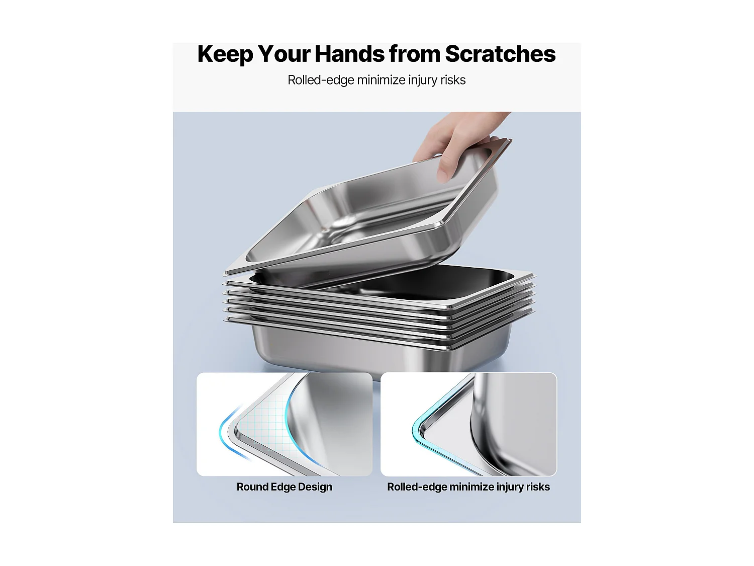 Gastronorm Bak SucceBuy GN 1/2, Bewaarbak voor Horeca van RVS 4STs 3,8 L, Voedselveilige RVS Bak Diepte 6,4 cm, Anti-aanbak