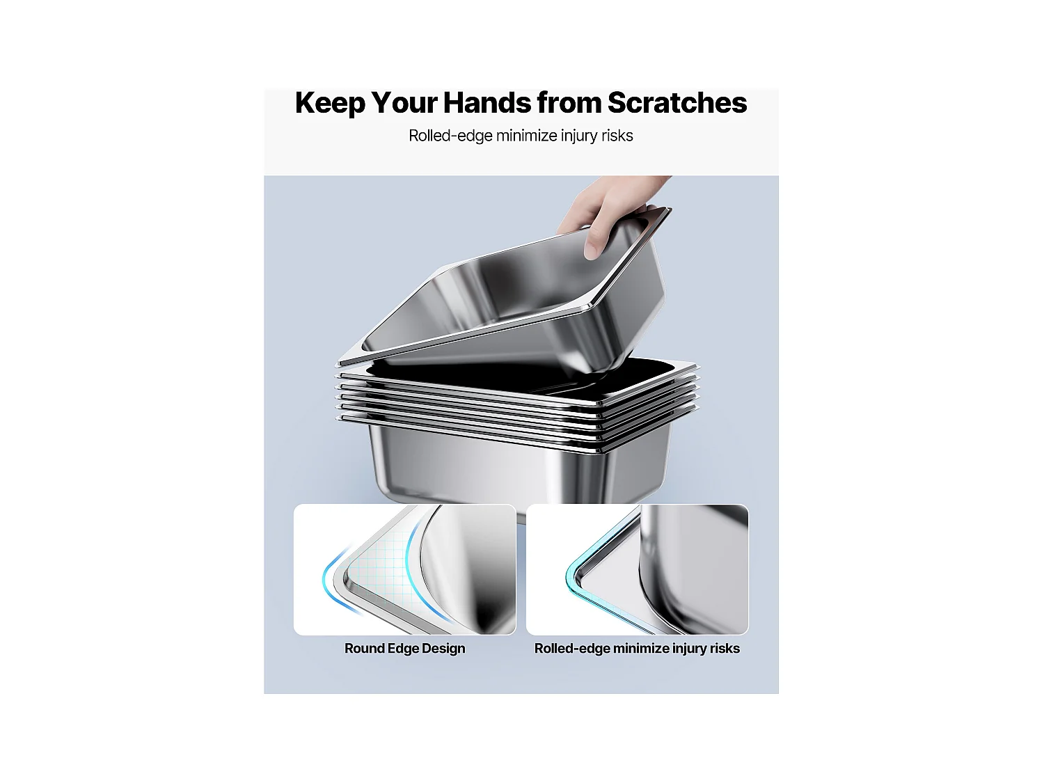 Contenitore Gastronorm SucceBuy GN 1/2, Recipiente per Ristorazione in Acciaio Inossidabile 6PCs 6 L, Contenitore Inox Alimentare Profondità 9,9 cm, Antiaderente