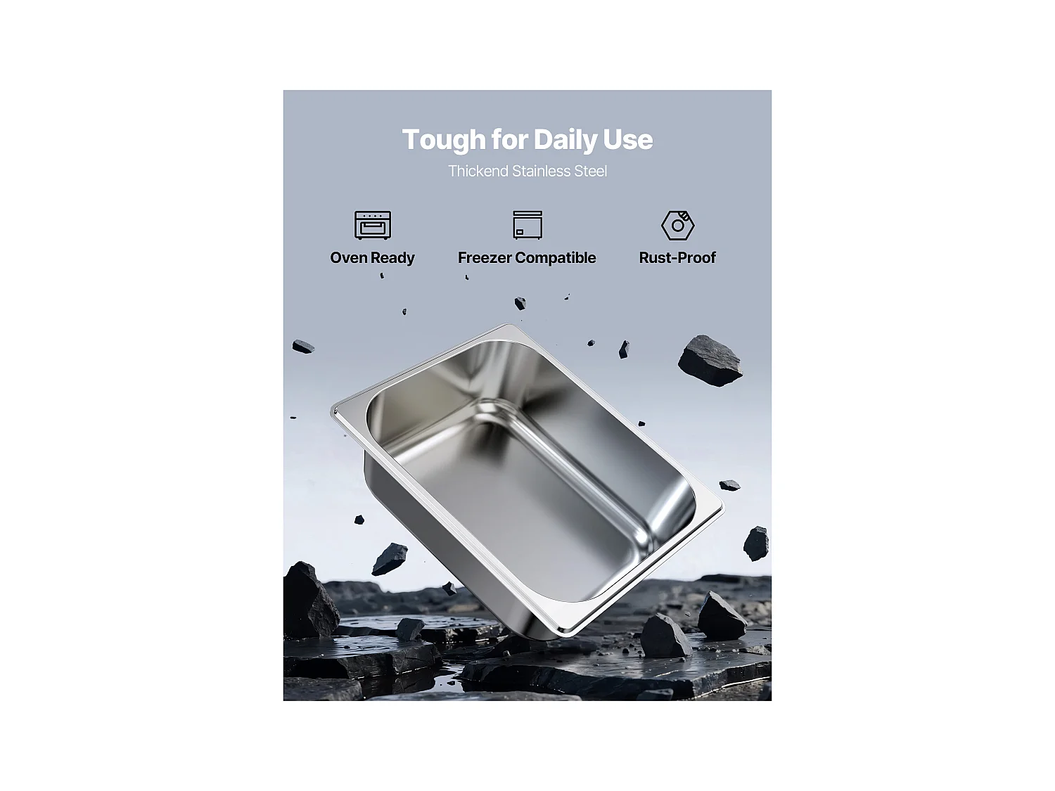 Gastronorm Behälter SucceBuy GN 1/2, Aufbewahrungsbehälter für Gastronomie aus Edelstahl 6STs 6 L, Lebensmittelechter Edelstahlbehälter Tiefe 9,9 cm, Antihaft