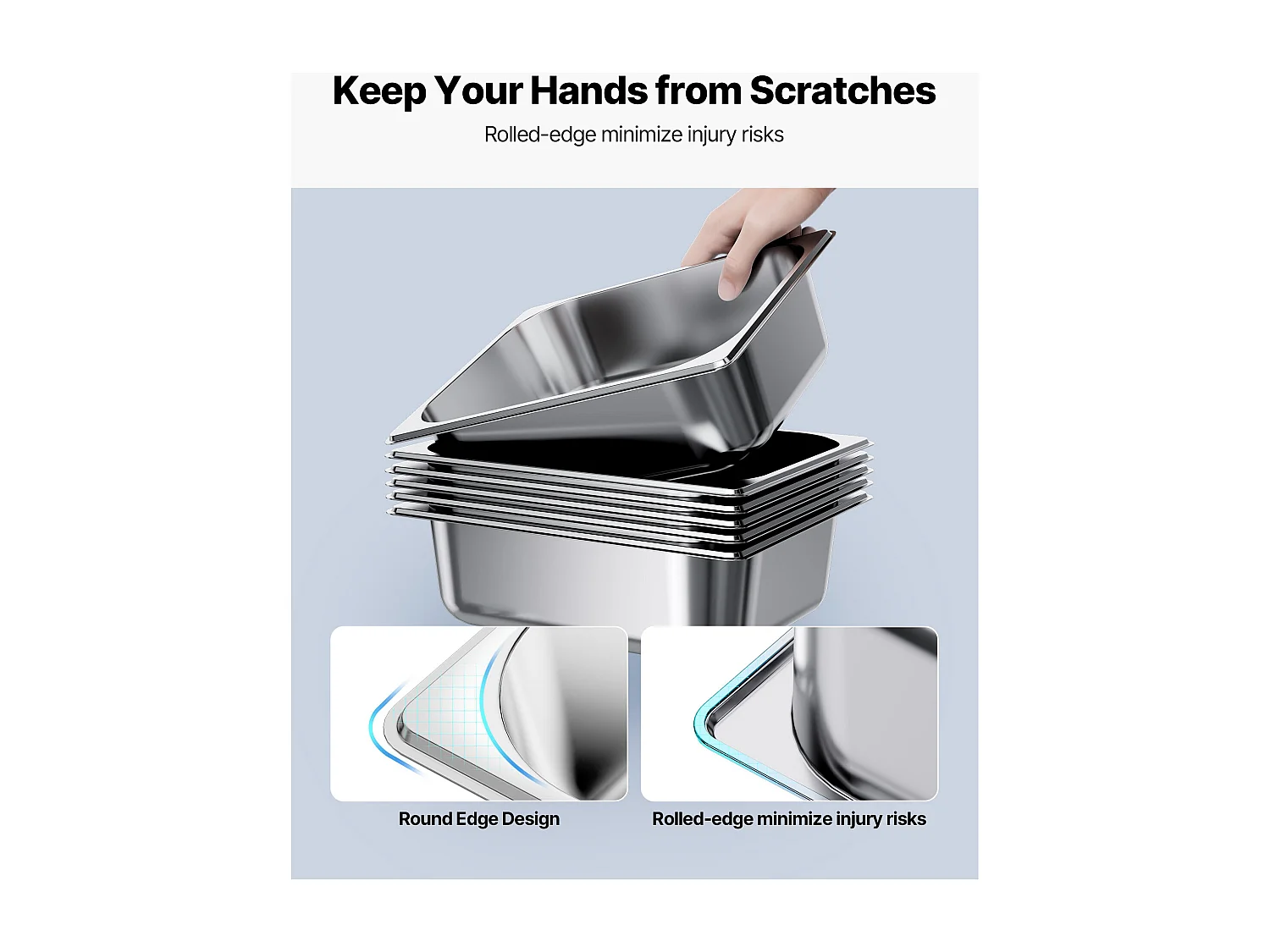 Bac Gastronorme SucceBuy GN 1/2, Récipient de Restauration en Acier Inoxydable 6PCs 6 L, Bac Inox Alimentaire Profondeur 9,9 cm, Anti-adhérent