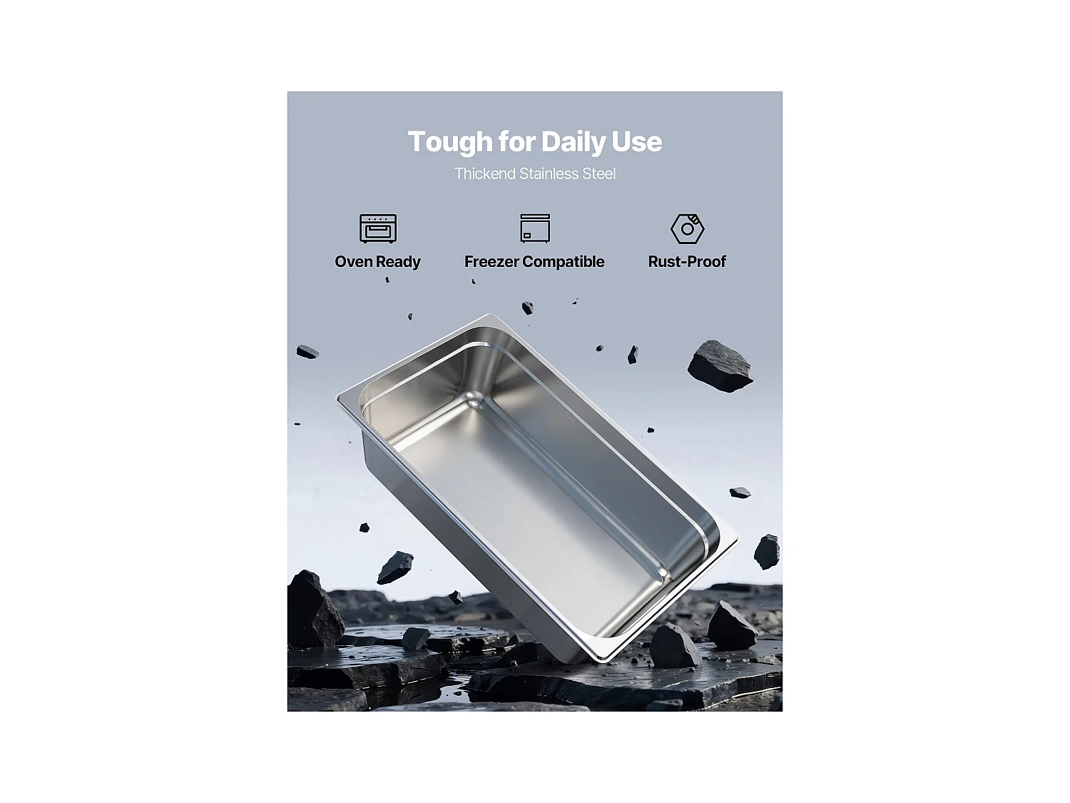 Bac Gastronorme SucceBuy 20,5 L, Récipient de Restauration en Acier Inoxydable, Bac Inox Alimentaire Profondeur 14,6 cm, Anti-adhérent et Antirouille