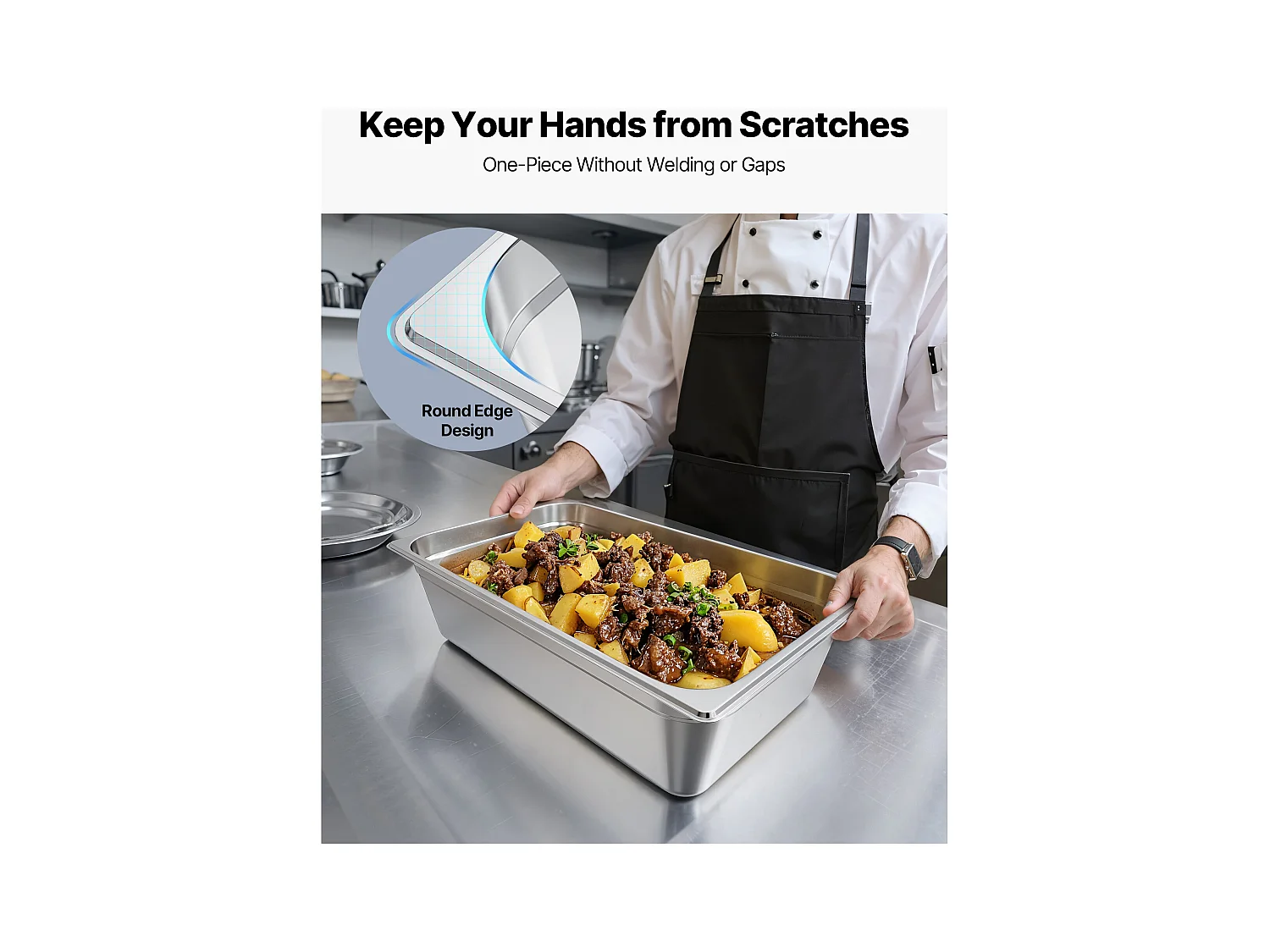 Bac Gastronorme SucceBuy 20,5 L, Récipient de Restauration en Acier Inoxydable, Bac Inox Alimentaire Profondeur 14,6 cm, Anti-adhérent et Antirouille