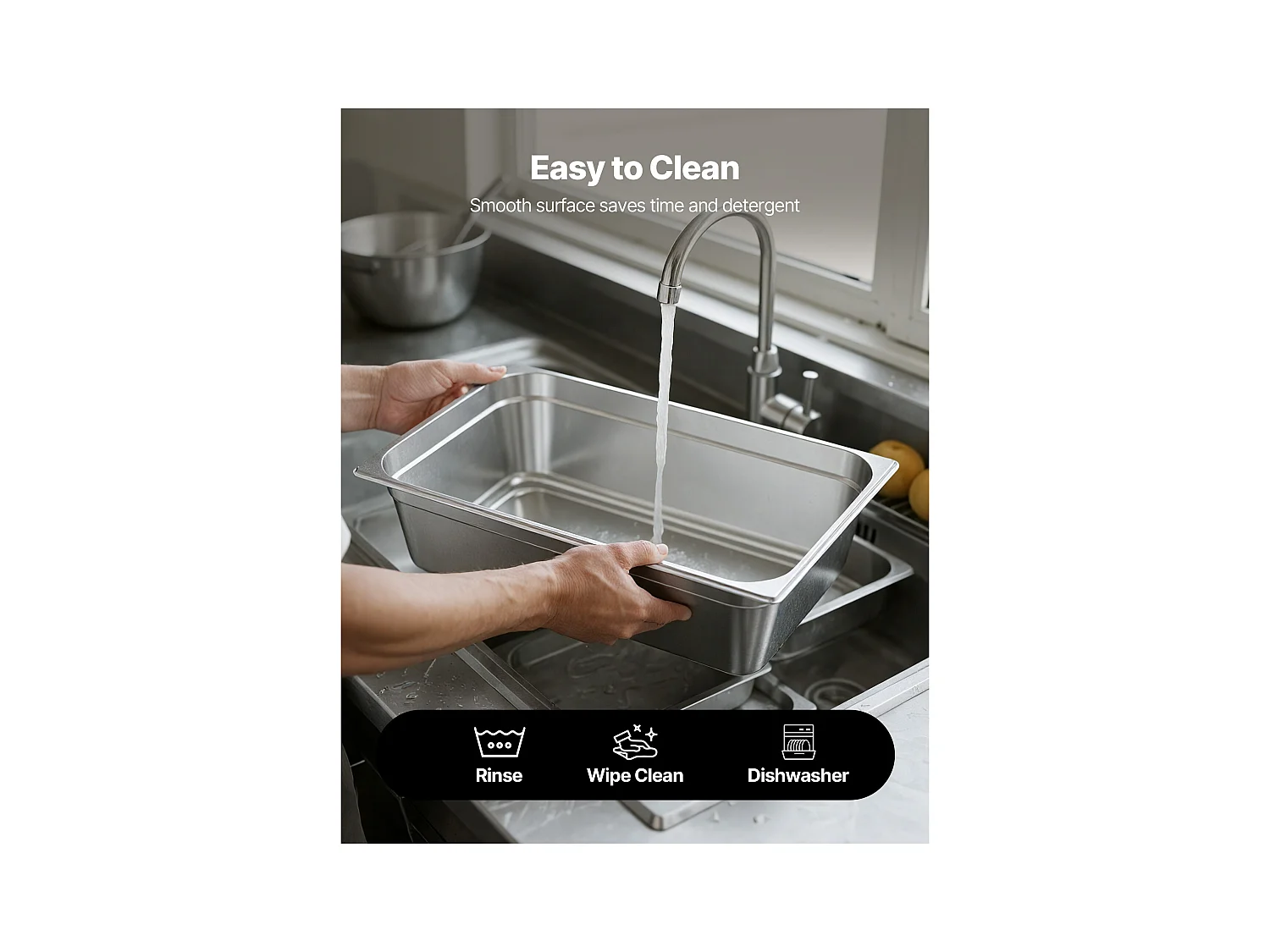 Bac Gastronorme SucceBuy 20,5 L, Récipient de Restauration en Acier Inoxydable, Bac Inox Alimentaire Profondeur 14,6 cm, Anti-adhérent et Antirouille