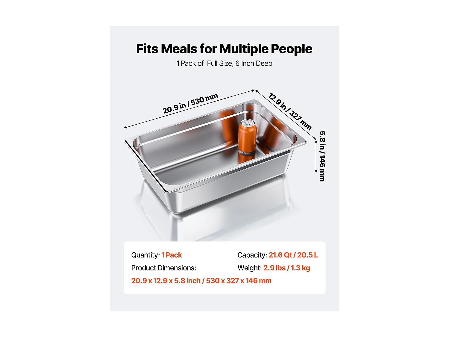 Gastronorm Bak SucceBuy 20,5 L, Bewaarbak voor Horeca van RVS, Voedselveilige RVS Bak Diepte 14,6 cm, Anti-aanbak en Roestvrij